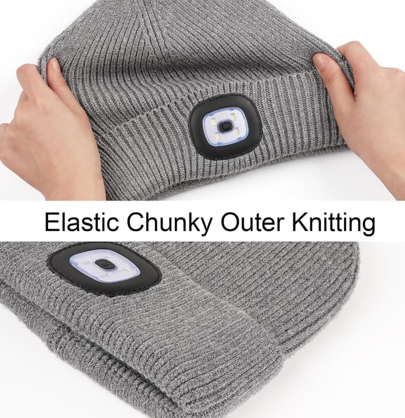 USB Rechargeable Fleece Lined Beanie with LED Light for Men