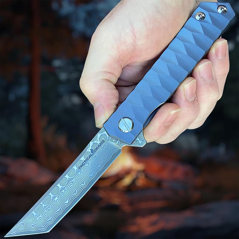Damascus Steel EDC Folding Knife with Titanium Handle