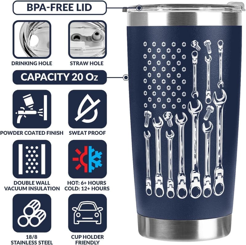 Navy Tumbler 20oz - Unique Birthday Gift for Dad