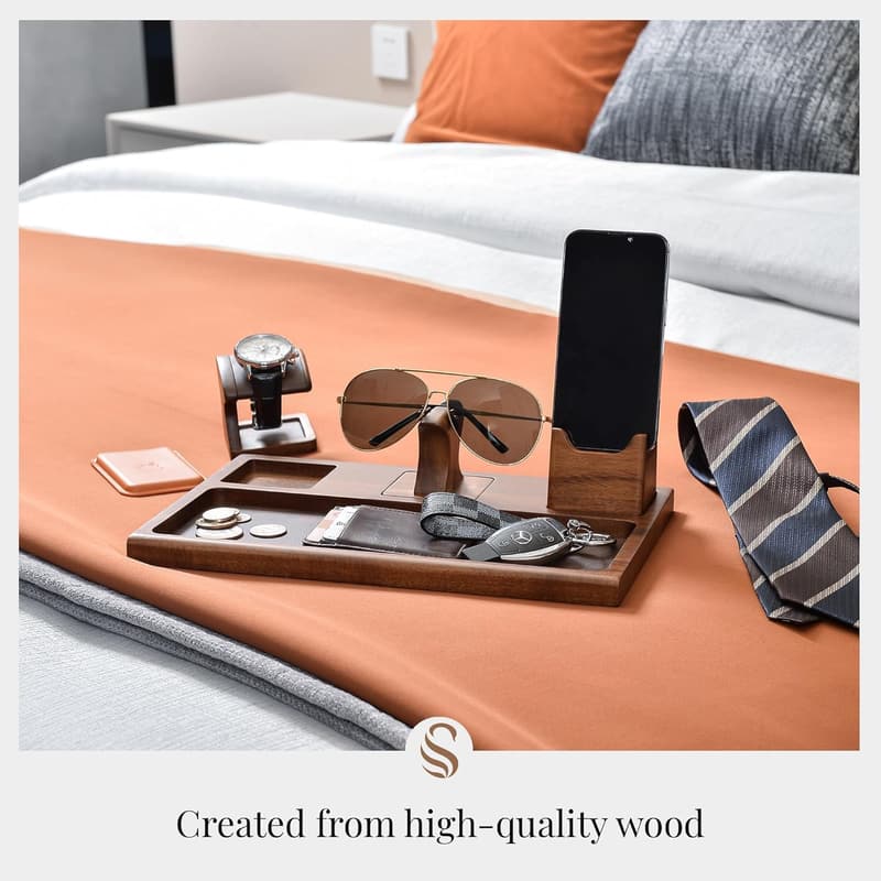 Custom Engraved Nightstand Organizer with Removable Tray