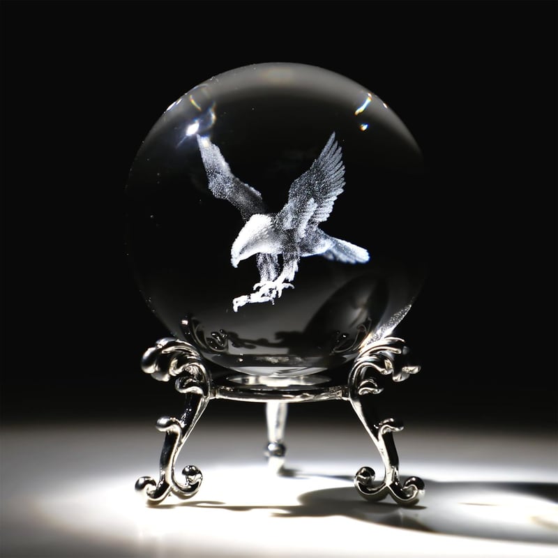 3D Laser Etched Bald Eagle Crystal Ball Paperweight