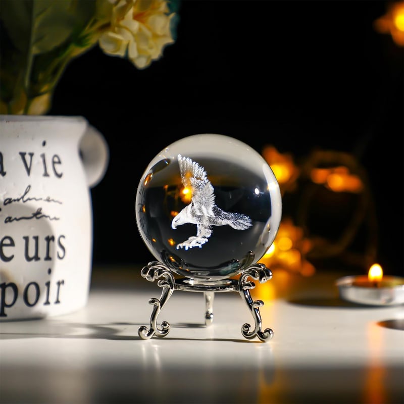 3D Laser Etched Bald Eagle Crystal Ball Paperweight