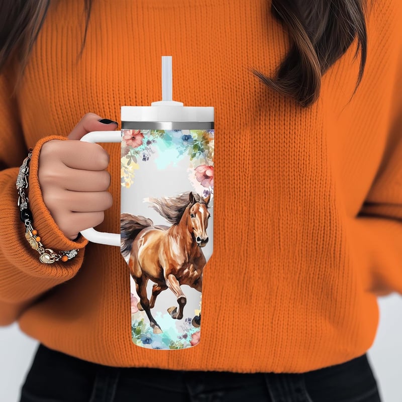 Personalized 40 oz Horse Tumbler - Unique Gift for Horse Lovers