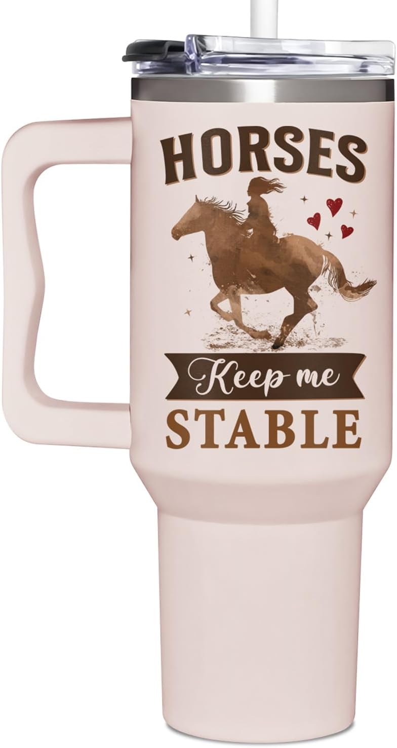 Horse Lovers 40 oz Tumbler with Handle & Straw – Perfect for Women