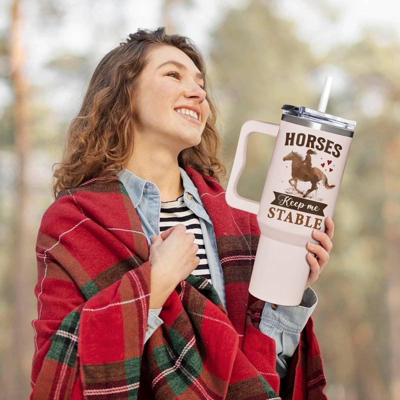 Horse Lovers 40 oz Tumbler with Handle & Straw – Perfect for Women