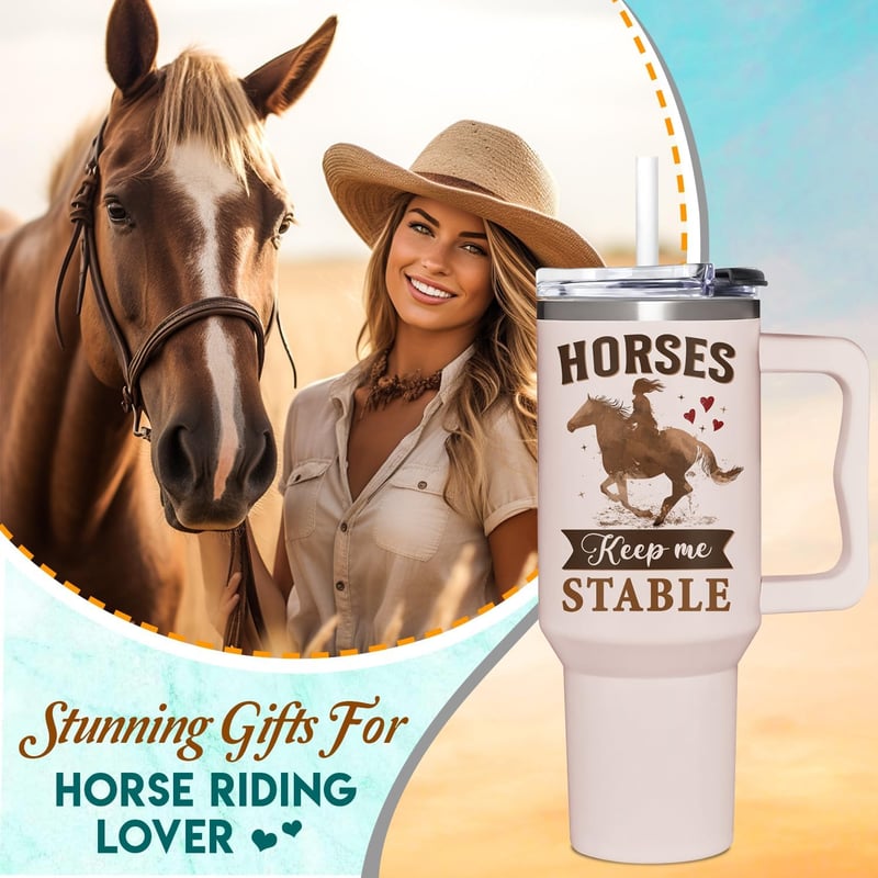 Horse Lovers 40 oz Tumbler with Handle & Straw – Perfect for Women