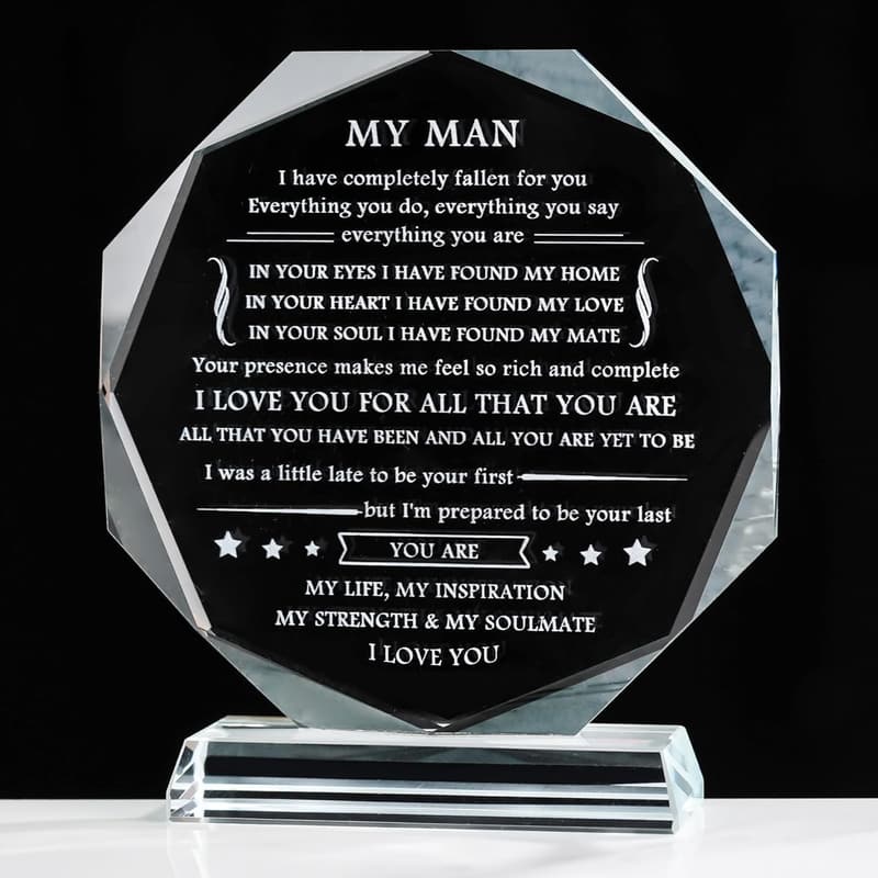Laser Engraved Glass Keepsake for Husband's Birthday