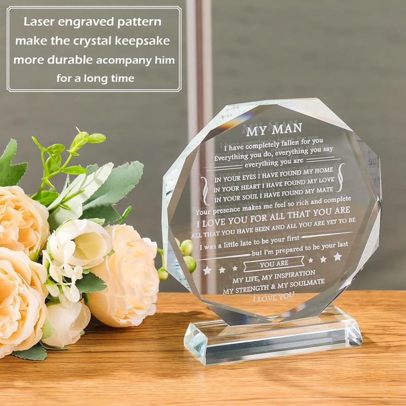 Laser Engraved Glass Keepsake for Husband's Birthday