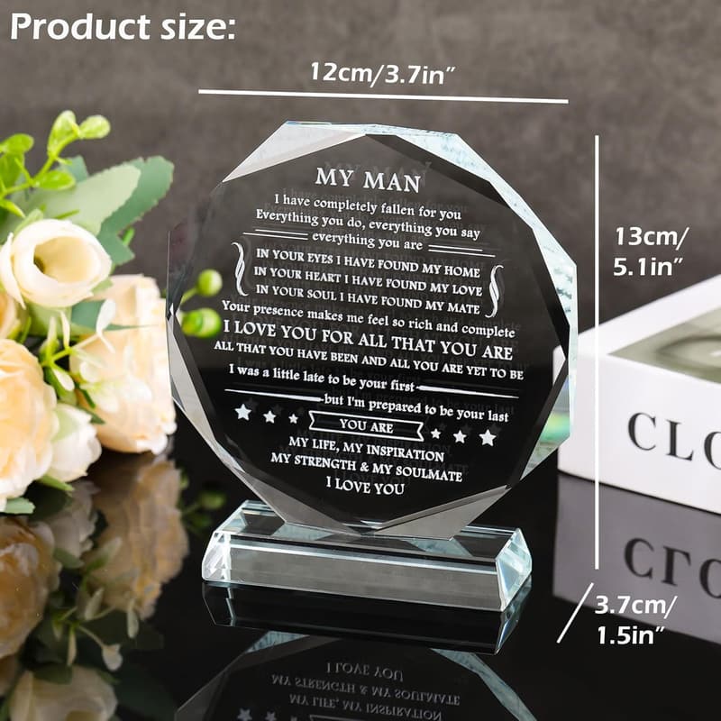 Laser Engraved Glass Keepsake for Husband's Birthday
