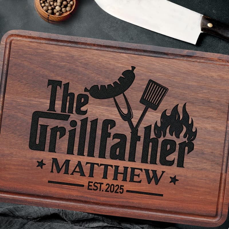 Personalized Grill Master's Wood Cutting Board for Men