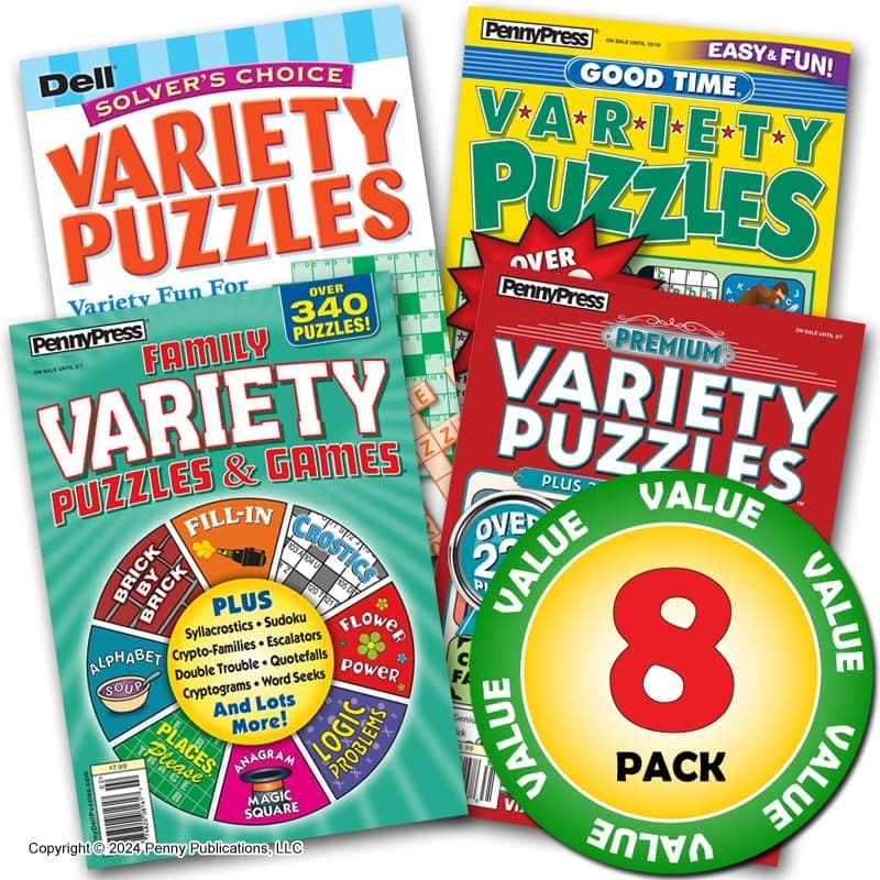 Adult Variety Puzzles & Games 8-Pack