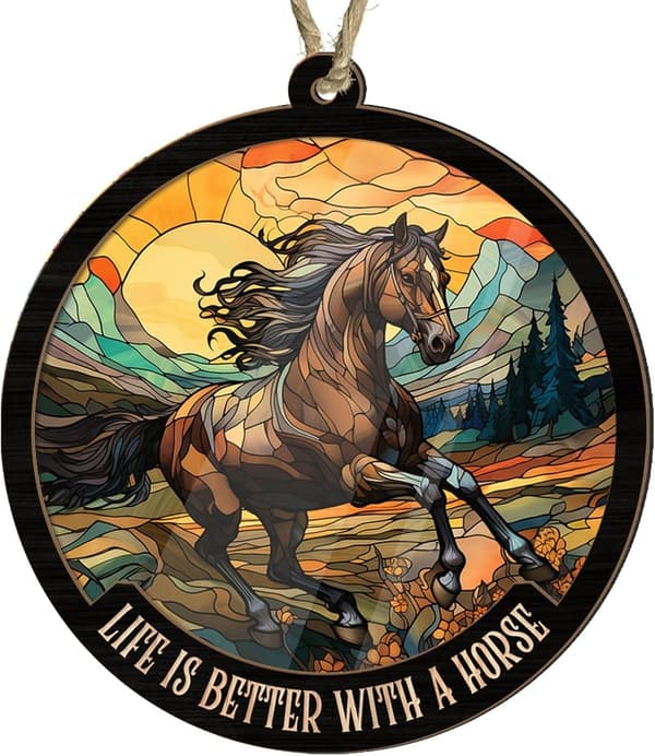 Horse-Themed Wooden Suncatcher Ornaments for Christmas Decor