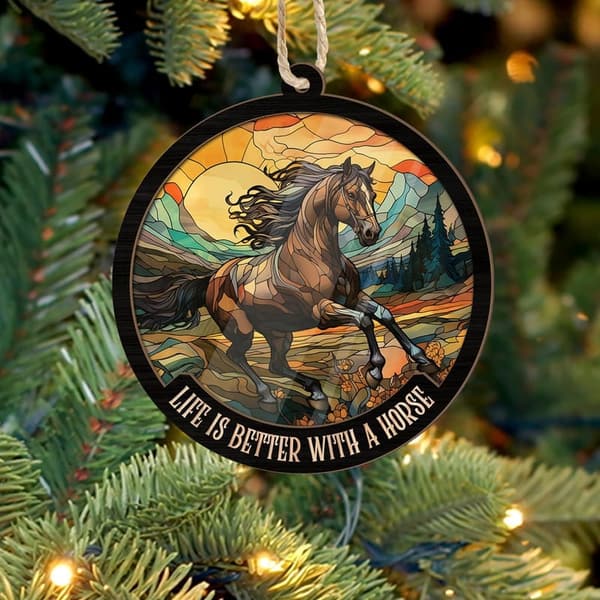 Horse-Themed Wooden Suncatcher Ornaments for Christmas Decor