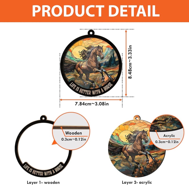 Horse-Themed Wooden Suncatcher Ornaments for Christmas Decor