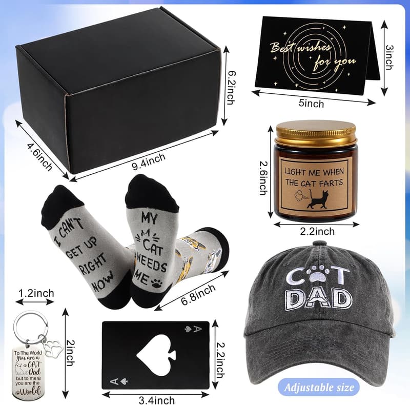 Cat Dad Gift Set - Whiskey, Socks, Keychain, Candle & More
