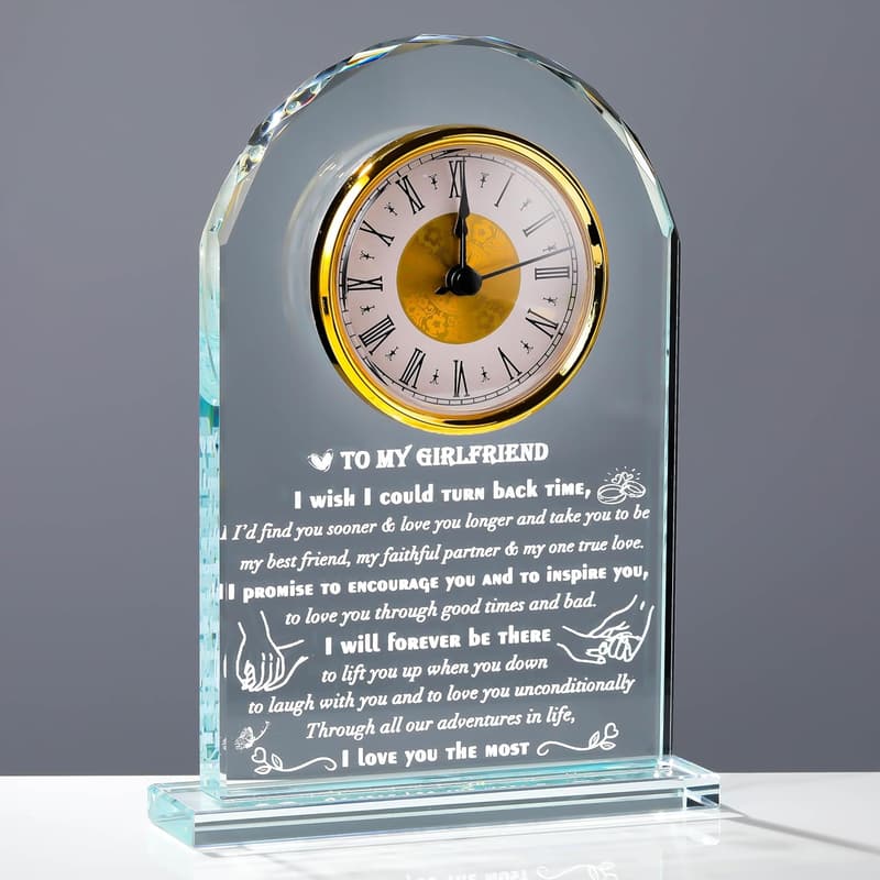 Personalized Crystal Clock Gift for Girlfriend's Anniversary