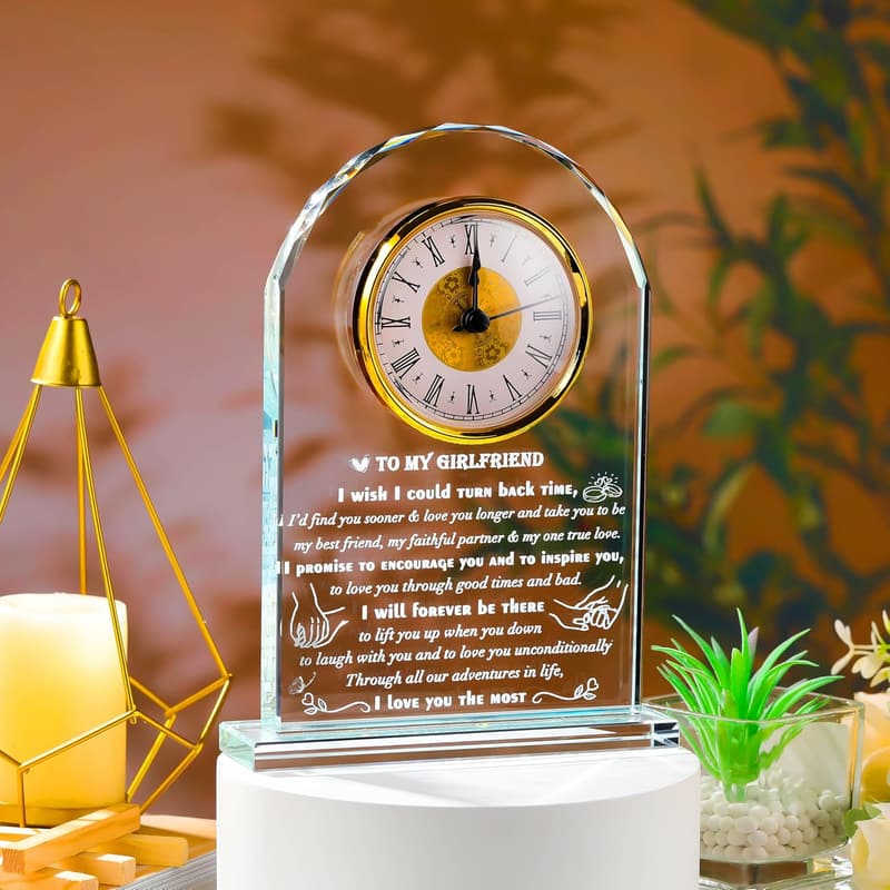 Personalized Crystal Clock Gift for Girlfriend's Anniversary