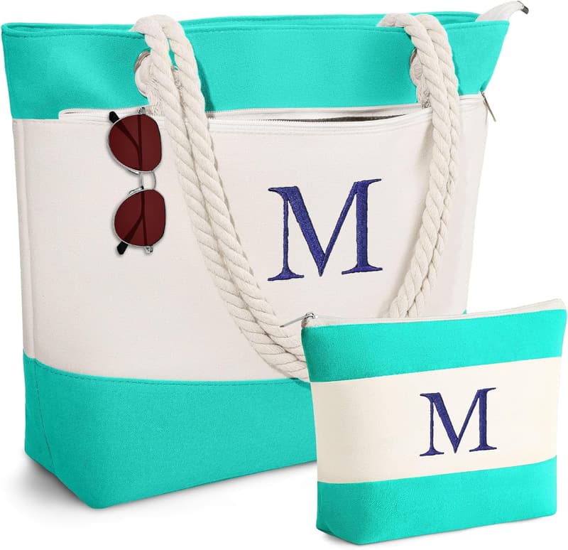 Birthday Gift - Waterproof Initial Canvas Tote Bag for Women