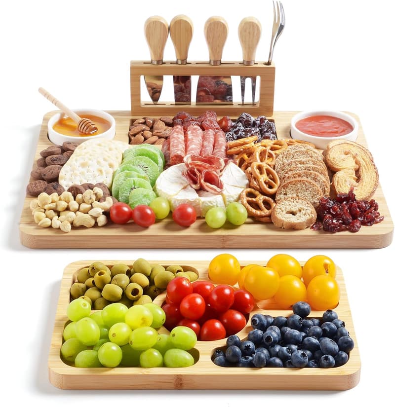 Bamboo Charcuterie Board & Knife Set - Unique Gift for Women
