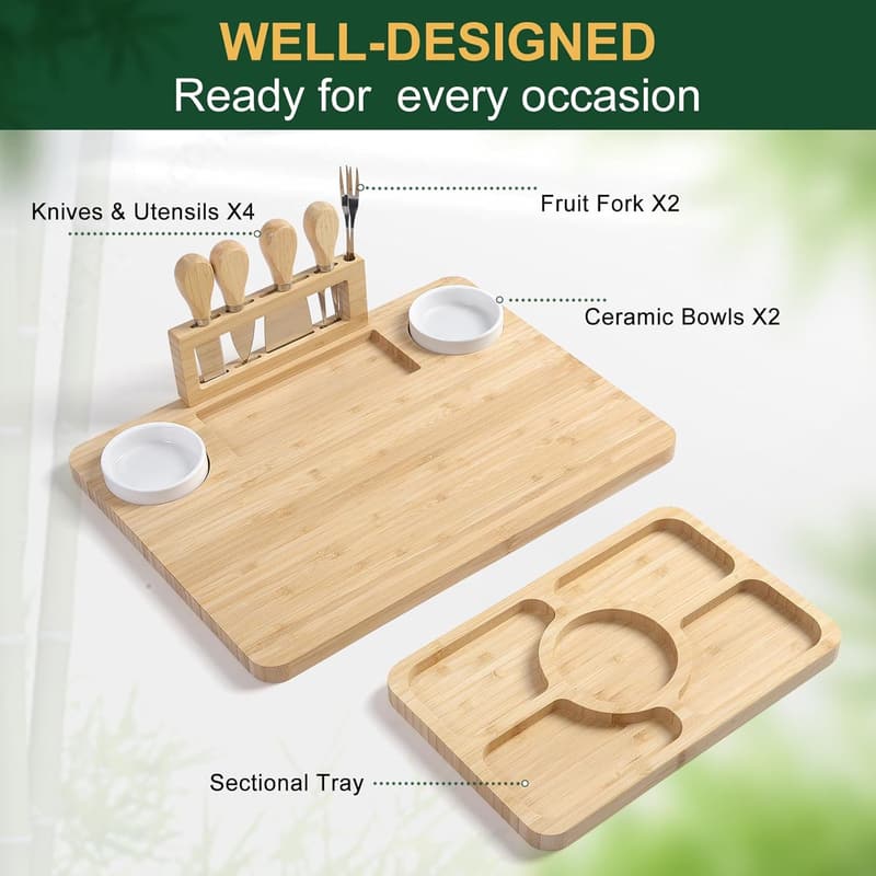 Bamboo Charcuterie Board & Knife Set - Unique Gift for Women