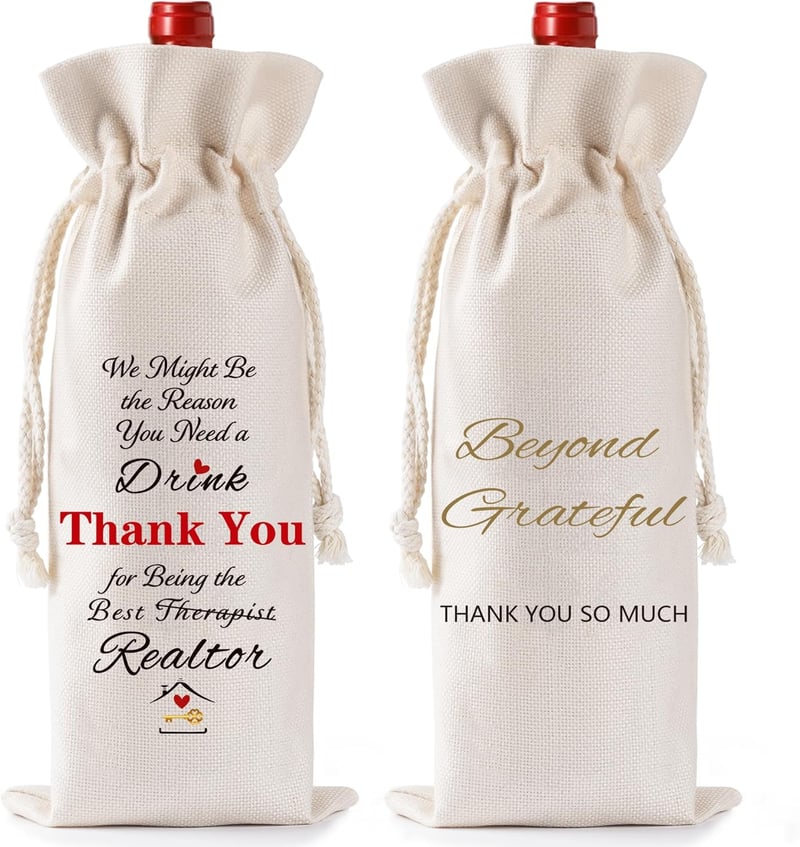 Housewarming Gift: Burlap Wine Bottle Bags for Realtors