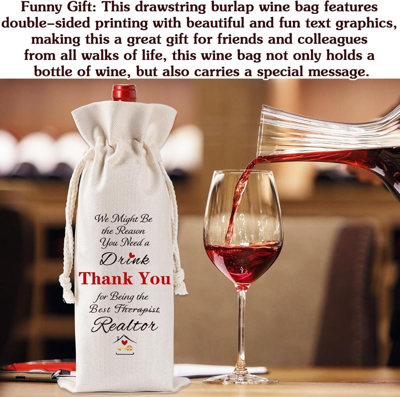 Housewarming Gift: Burlap Wine Bottle Bags for Realtors