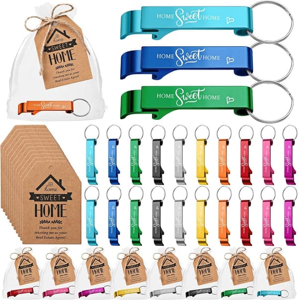 New Home Keychain Set with Bottle Openers & Thank You Cards