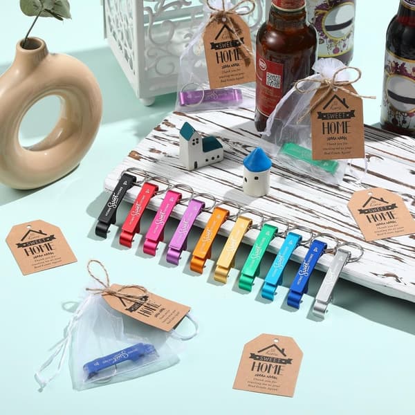 New Home Keychain Set with Bottle Openers & Thank You Cards