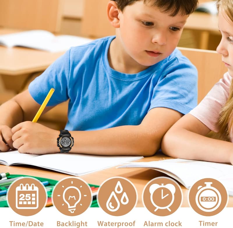 Kids Digital Sport Watch for Boys 3-15, Waterproof Silicone Band