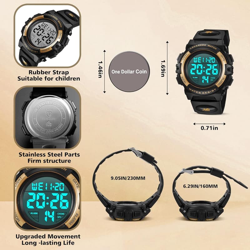 Kids Digital Sport Watch for Boys 3-15, Waterproof Silicone Band