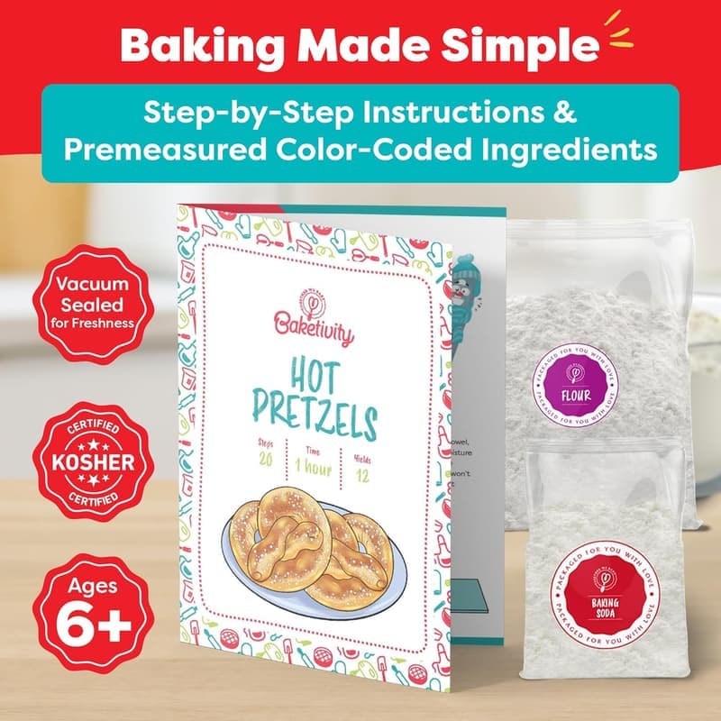 Kids Pretzel Making Kit - Cooking Set with Recipe & Ingredients