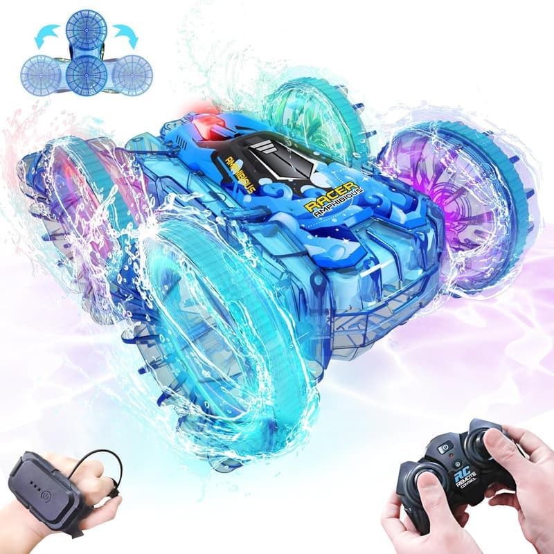 4WD Waterproof Remote Control Car & Boat Toy for Kids 4-12