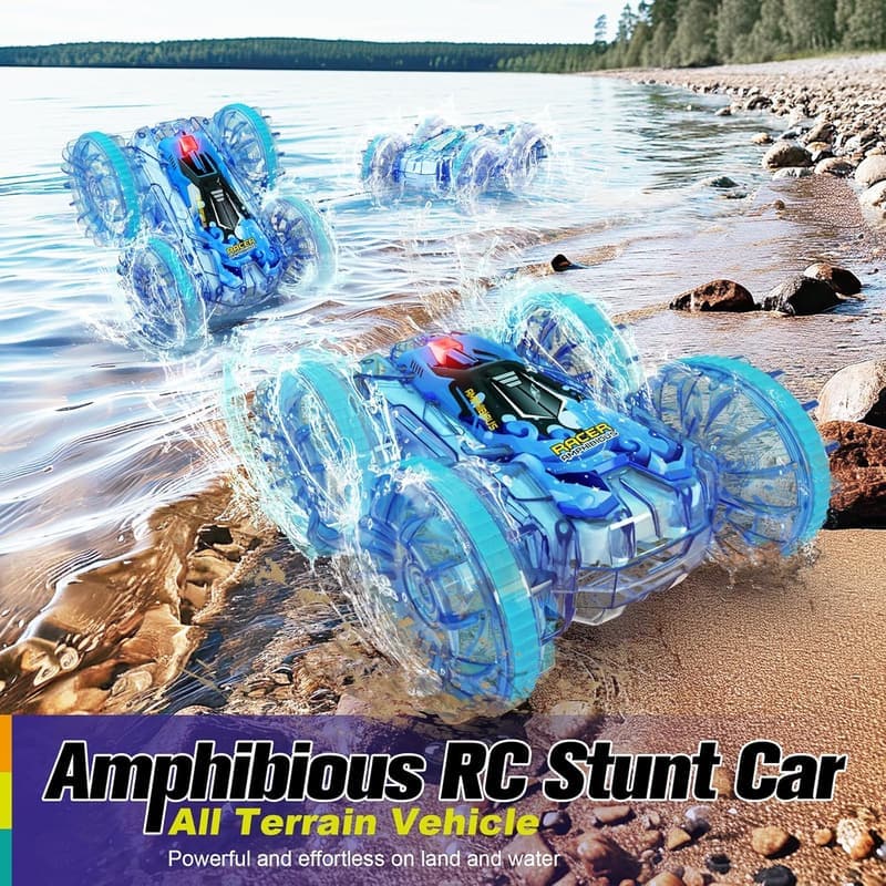 4WD Waterproof Remote Control Car & Boat Toy for Kids 4-12