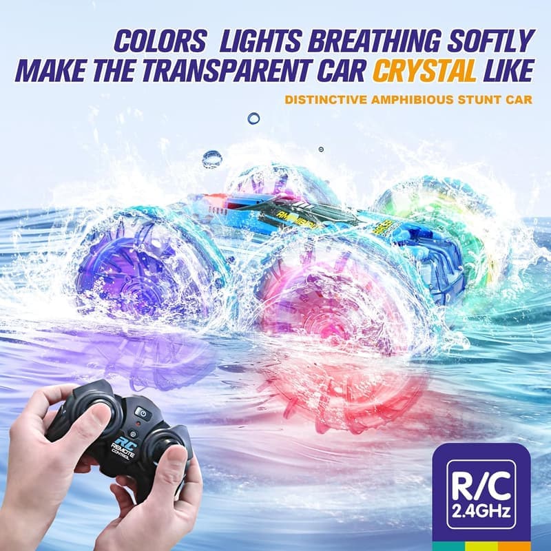 4WD Waterproof Remote Control Car & Boat Toy for Kids 4-12