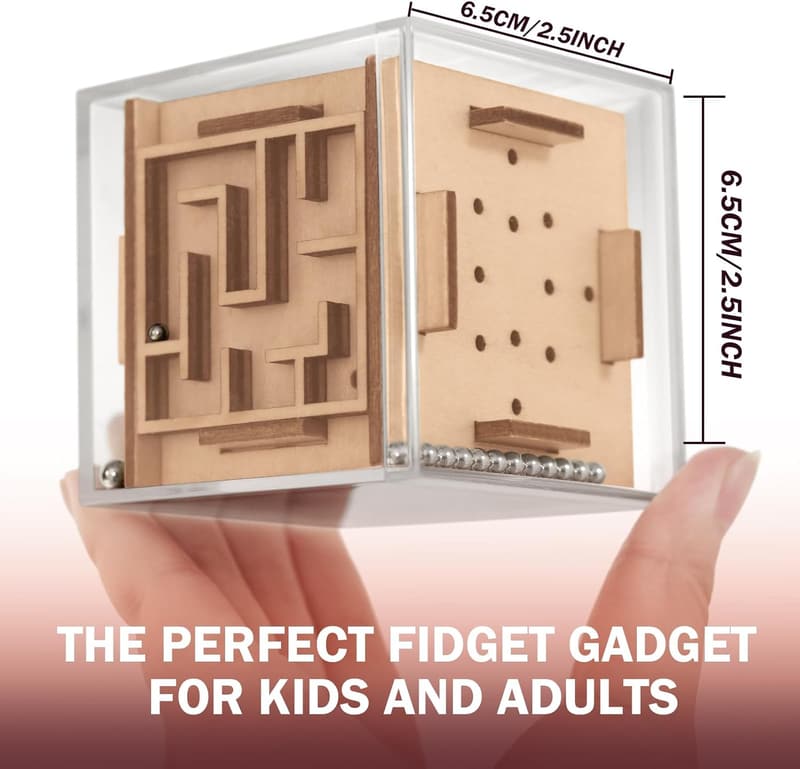 6-Sided Wooden Fidget Puzzle Cube for Anxiety Relief