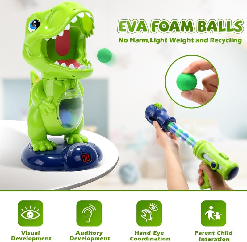 Dinosaur Target Shooting Game with Pump Guns & LED Sound