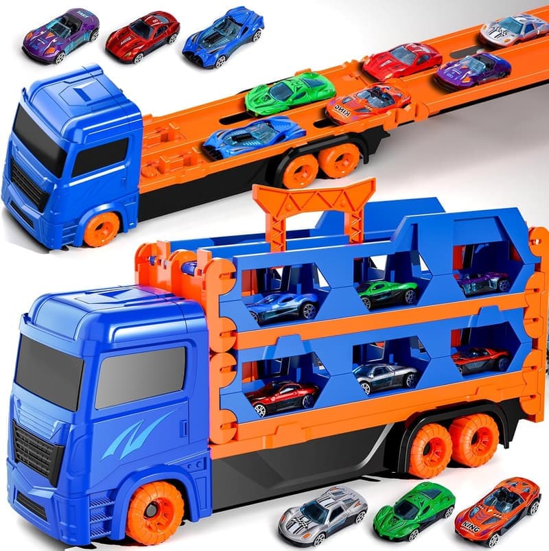 Die-Cast Transport Truck & Race Track Set for Toddlers