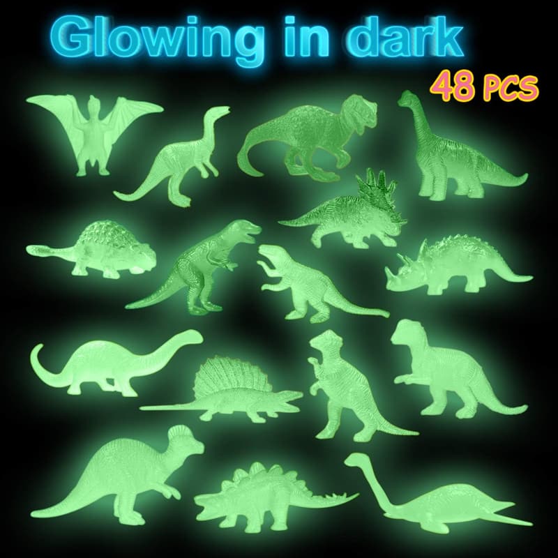 Glow-in-the-Dark Mini Dinosaur Figures - 48 Pack Party Favors