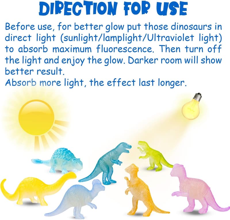 Glow-in-the-Dark Mini Dinosaur Figures - 48 Pack Party Favors