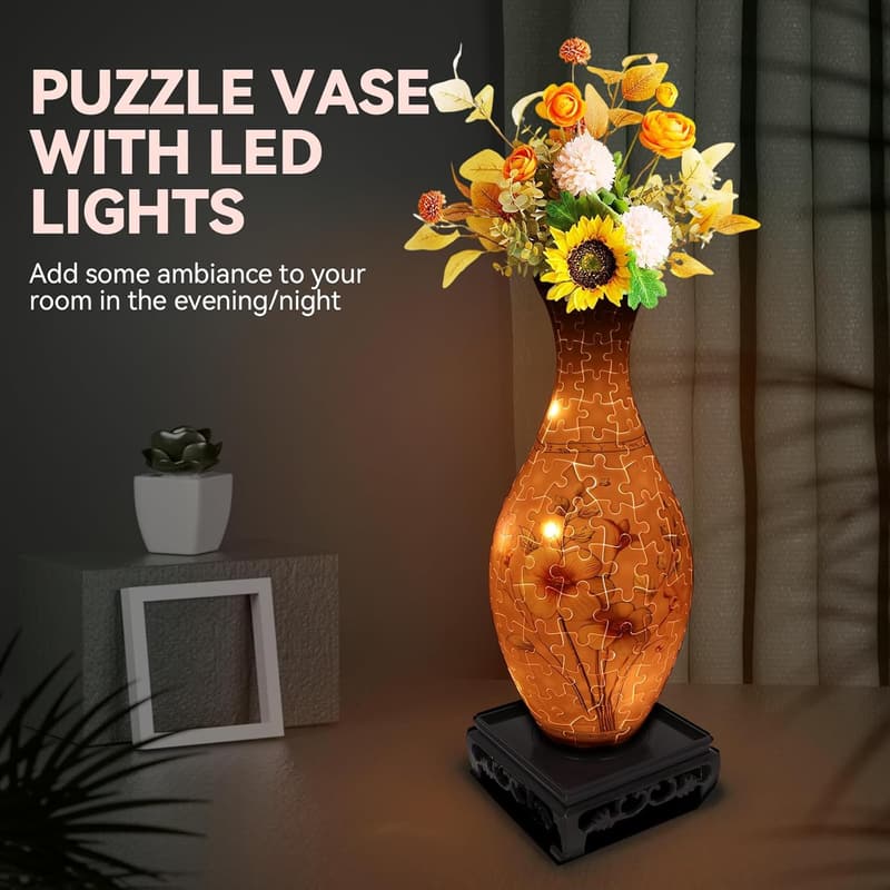 Pink 3D Flower Vase Puzzle with LED Light for Women’s Birthdays