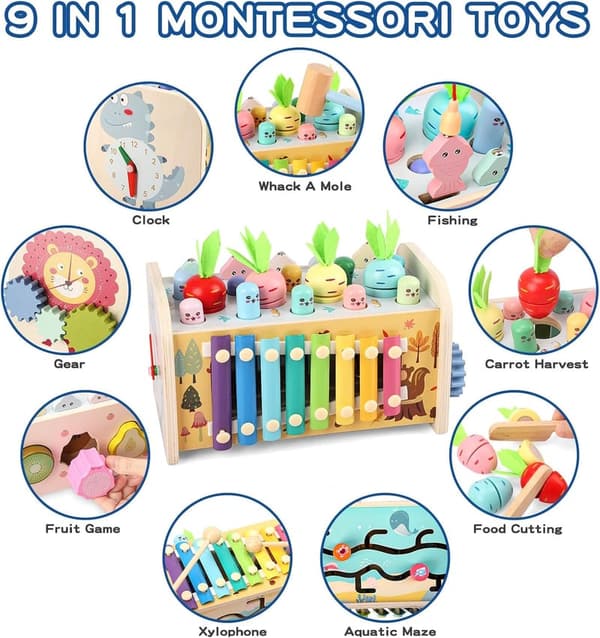 Montessori Wooden Hammering Toy Set for Toddlers, 1-3 Years