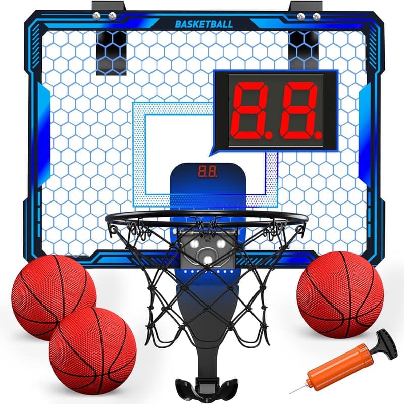 Indoor Mini Basketball Hoop with LED Lights and Scoreboard
