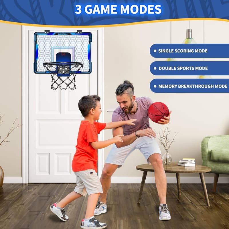 Indoor Mini Basketball Hoop with LED Lights and Scoreboard