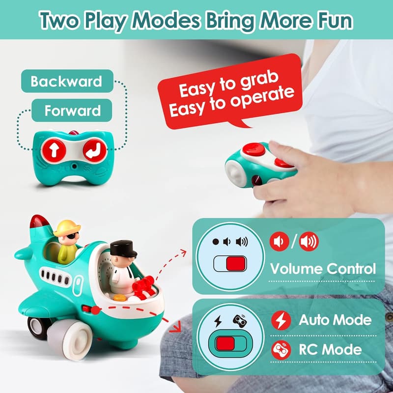 Remote Control Airplane Toy with Lights & Sounds for Toddlers