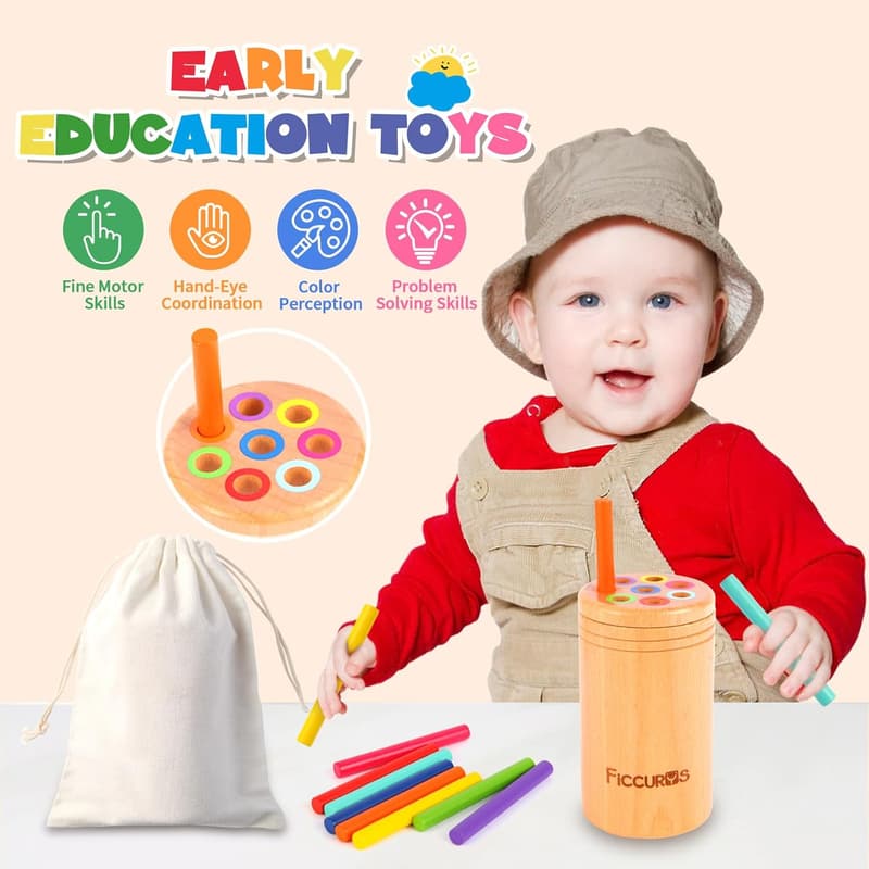 Wooden Color Sorting Stick Toys for Toddlers (18+ Months)