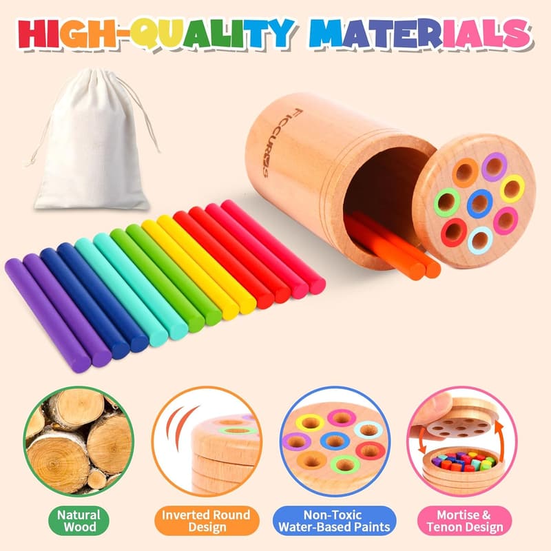 Wooden Color Sorting Stick Toys for Toddlers (18+ Months)