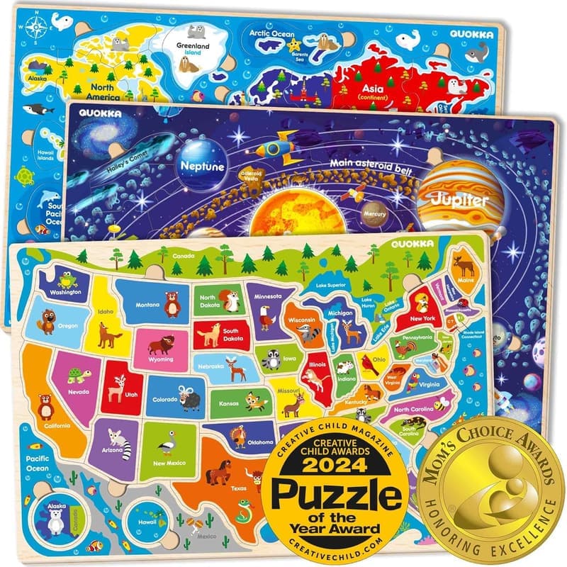 Kids Educational Puzzle Set for Ages 4-6 - 3 Pack