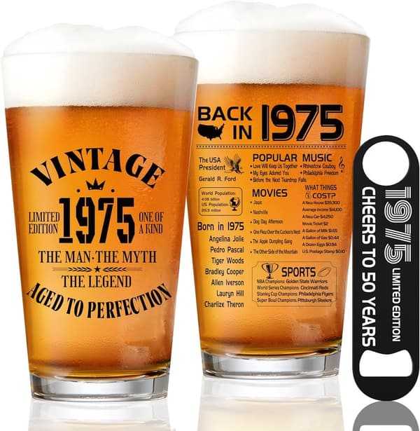 50th Birthday 16oz Beer Glass for Men
