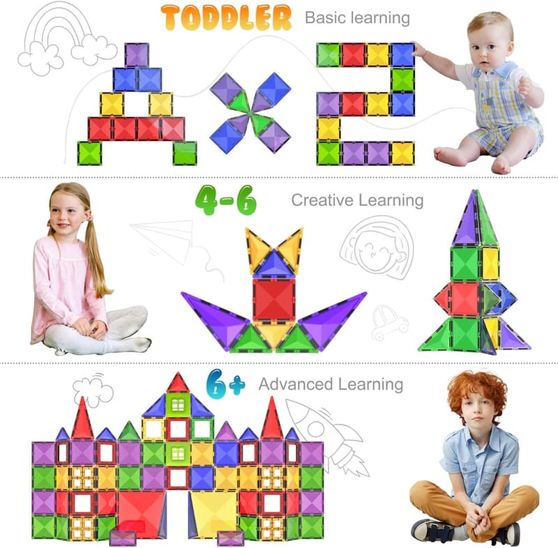STEM Magnetic Building Blocks Toy Set for Kids, 57 Pieces