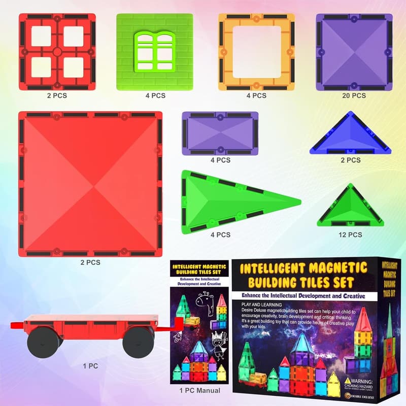 STEM Magnetic Building Blocks Toy Set for Kids, 57 Pieces